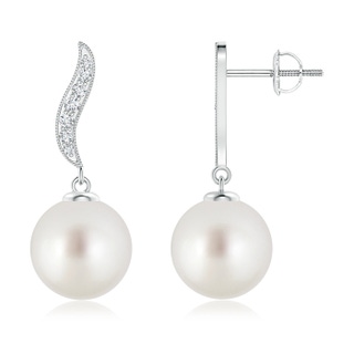 9mm AAA South Sea Cultured Pearl Earrings with Diamond Swirl in White Gold