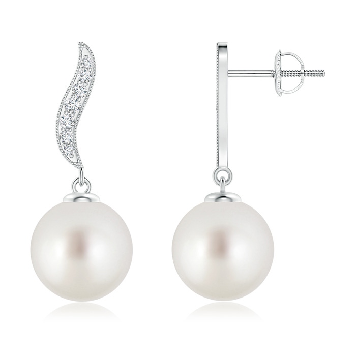 9mm AAA South Sea Cultured Pearl Earrings with Diamond Swirl in White Gold 