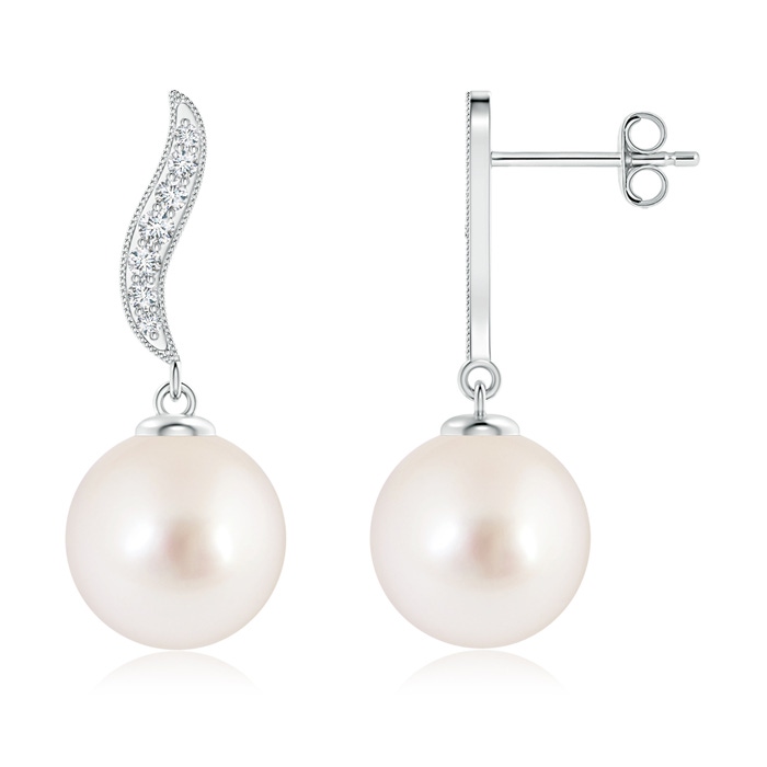 9mm AAAA South Sea Cultured Pearl Earrings with Diamond Swirl in S999 Silver