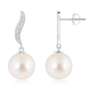 9mm AAAA South Sea Cultured Pearl Earrings with Diamond Swirl in White Gold