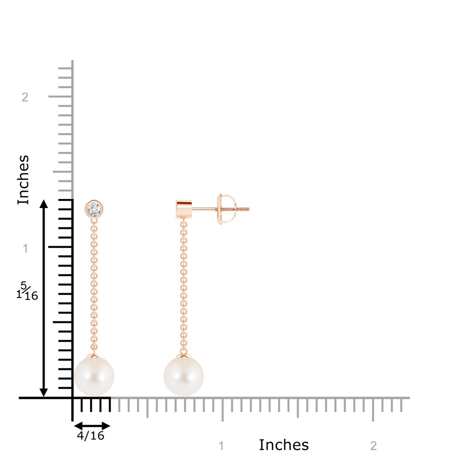 7mm AAA Freshwater Cultured Pearl Long Drop Earrings with Diamond in Rose Gold product image