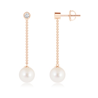 8mm AAA Freshwater Cultured Pearl Long Drop Earrings with Diamond in Rose Gold