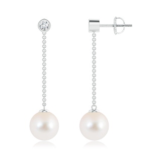 9mm AAA Freshwater Cultured Pearl Long Drop Earrings with Diamond in 10K White Gold