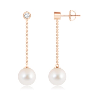 9mm AAA Freshwater Cultured Pearl Long Drop Earrings with Diamond in Rose Gold