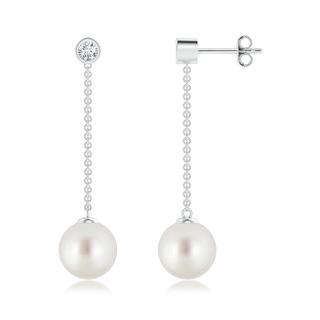 9mm AAA South Sea Cultured Pearl Long Drop Earrings with Diamond in S999 Silver
