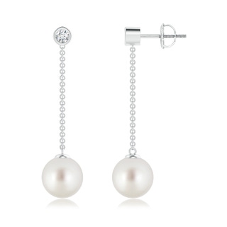 9mm AAA South Sea Cultured Pearl Long Drop Earrings with Diamond in White Gold