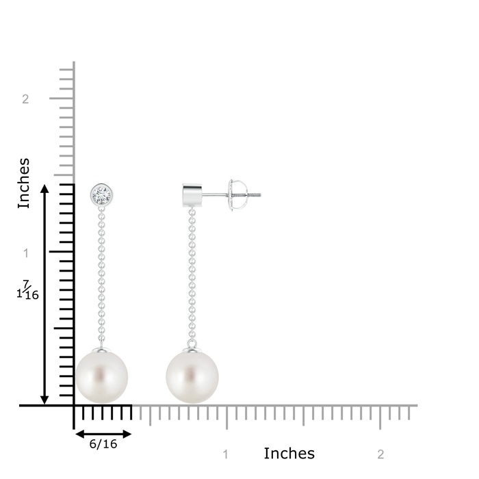 9mm AAA South Sea Cultured Pearl Long Drop Earrings with Diamond in White Gold Product Image