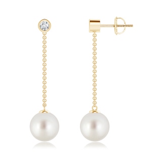 9mm AAA South Sea Cultured Pearl Long Drop Earrings with Diamond in Yellow Gold