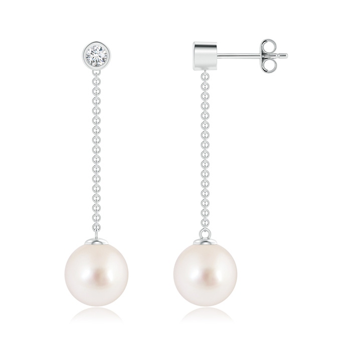 9mm AAAA South Sea Cultured Pearl Long Drop Earrings with Diamond in S999 Silver