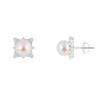 8mm AAA Akoya Cultured Pearl and Diamond Clustre Halo Studs in White Gold