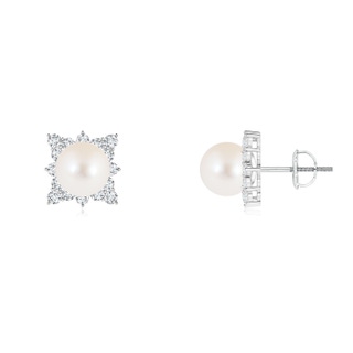 8mm AAA Freshwater Cultured Pearl and Diamond Clustre Halo Studs in White Gold