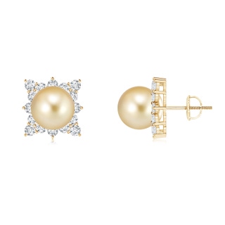 10mm AAAA Golden South Sea Cultured Pearl Clustre Halo Studs in Yellow Gold