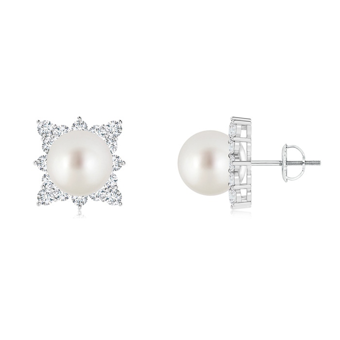 10mm AAA South Sea Cultured Pearl and Diamond Clustre Halo Studs in White Gold