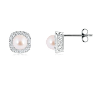 5mm AAA Classic Japanese Akoya Pearl Studs with Diamond Halo in S999 Silver