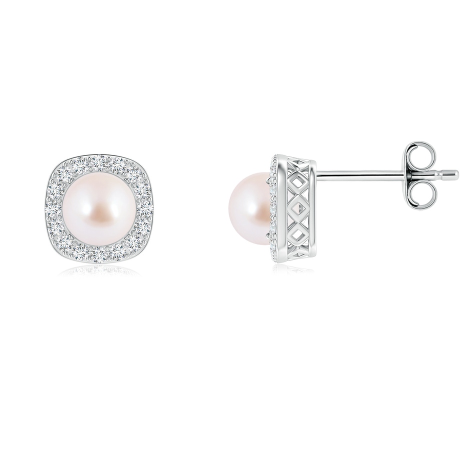 5mm AAA Classic Japanese Akoya Pearl Studs with Diamond Halo in S999 Silver 