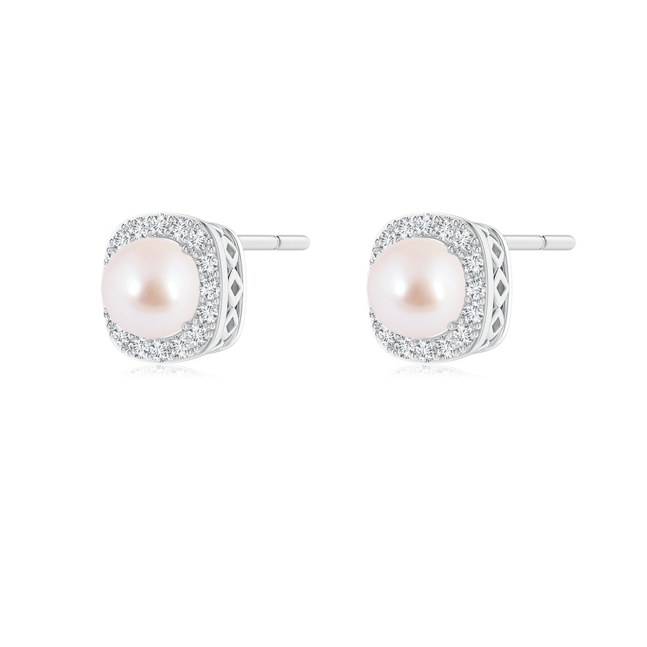 5mm AAA Classic Japanese Akoya Pearl Studs with Diamond Halo in S999 Silver side-1
