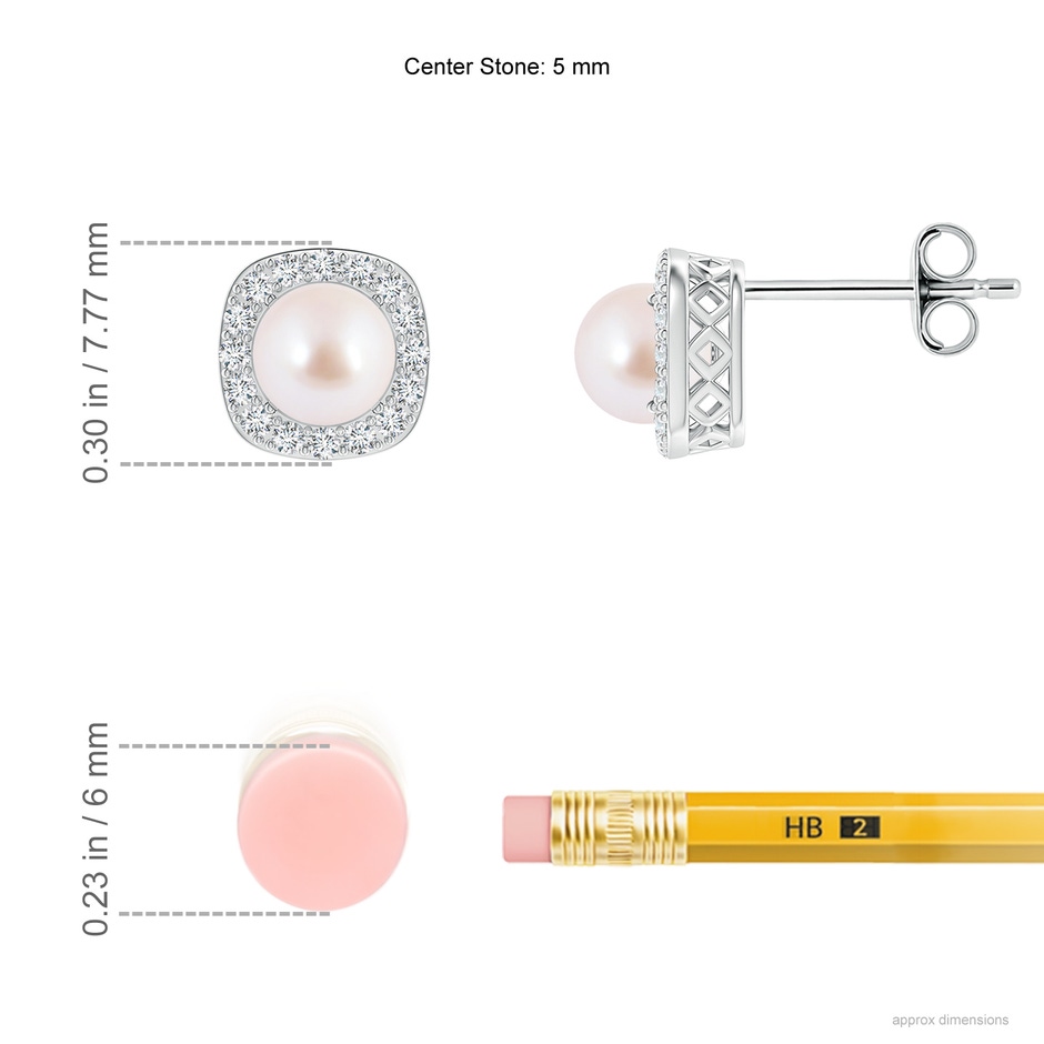 5mm AAA Classic Japanese Akoya Pearl Studs with Diamond Halo in S999 Silver ruler