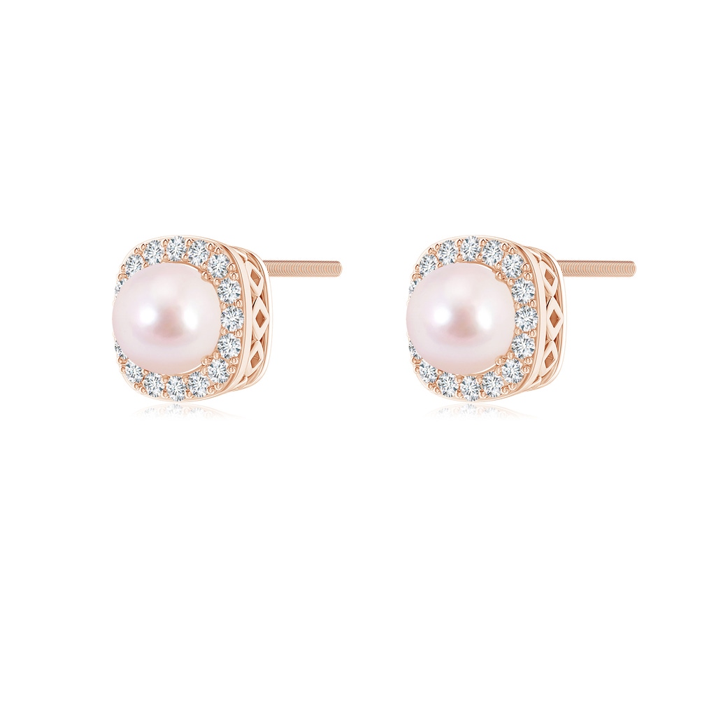 5mm AAAA Classic Japanese Akoya Pearl Studs with Diamond Halo in Rose Gold - side_1