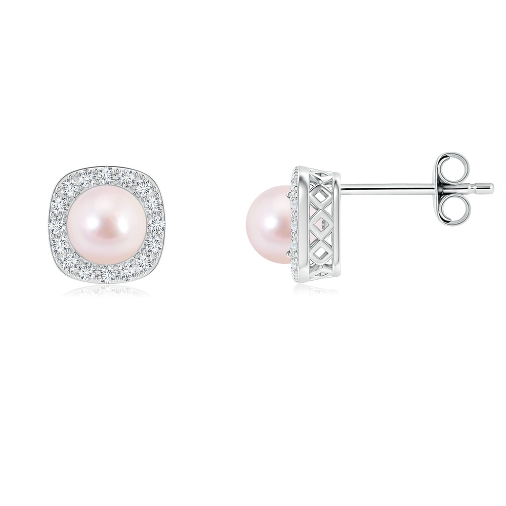 5mm AAAA Classic Japanese Akoya Pearl Studs with Diamond Halo in S999 Silver