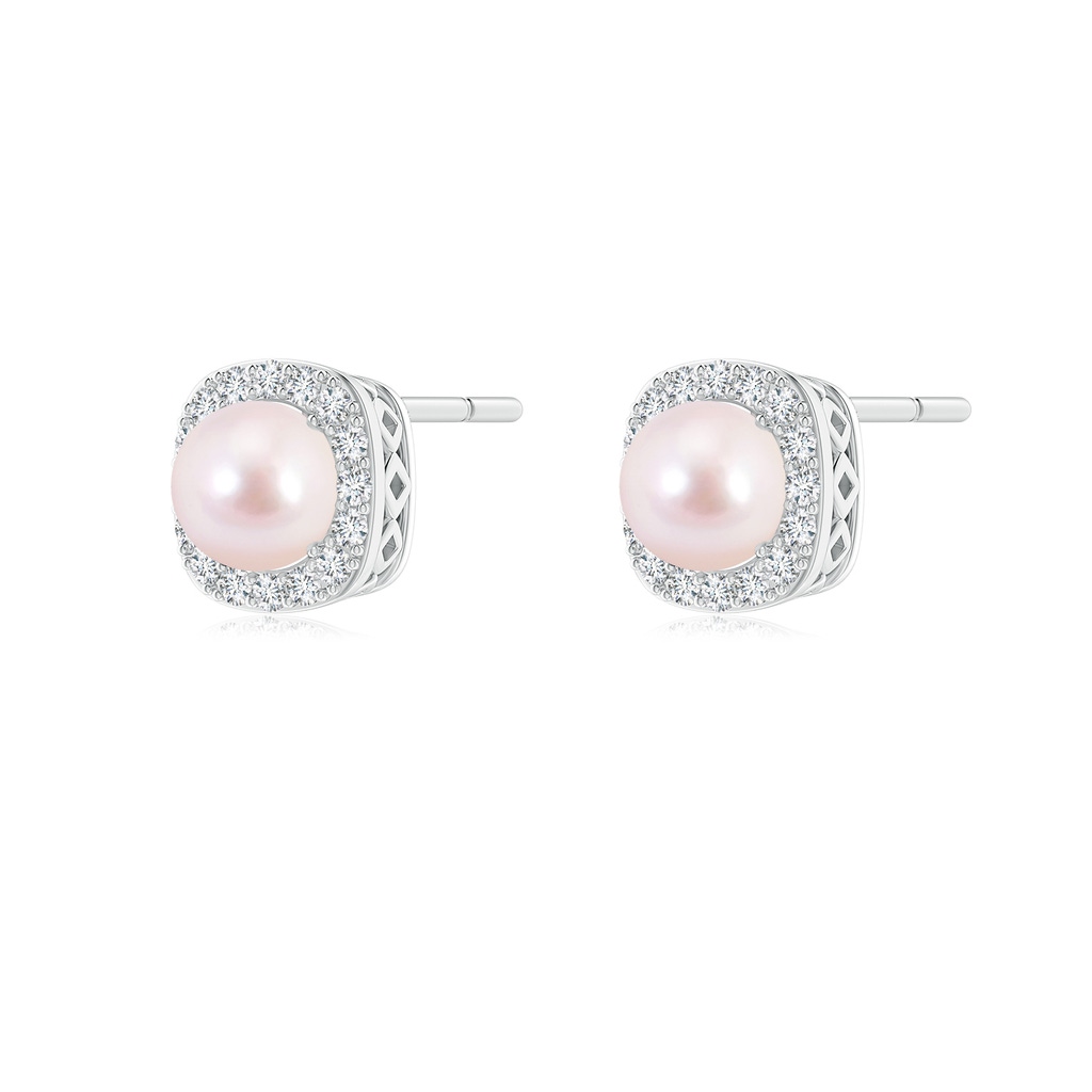 5mm AAAA Classic Japanese Akoya Pearl Studs with Diamond Halo in S999 Silver - side_1