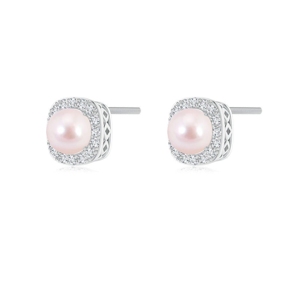 5mm AAAA Classic Japanese Akoya Pearl Studs with Diamond Halo in White Gold - side_1