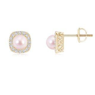 5mm AAAA Classic Japanese Akoya Pearl Studs with Diamond Halo in Yellow Gold