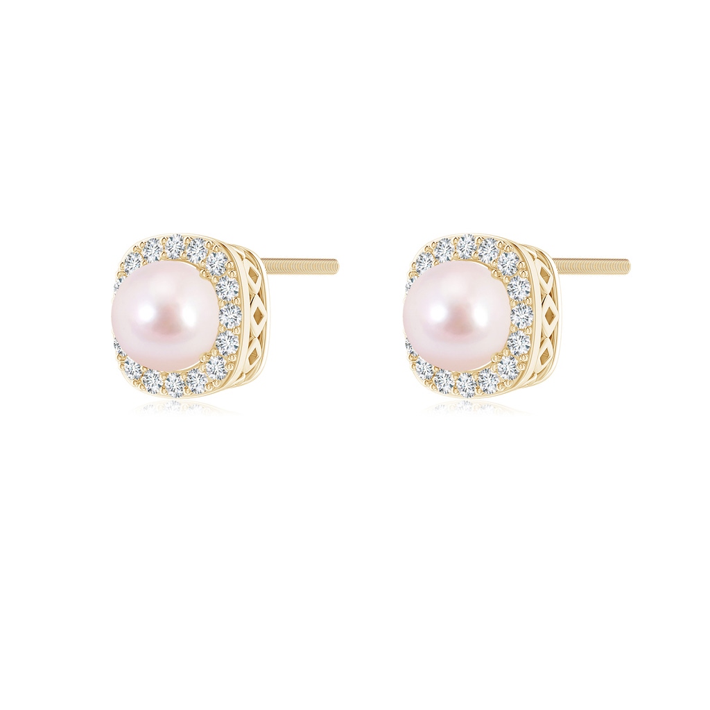 5mm AAAA Classic Japanese Akoya Pearl Studs with Diamond Halo in Yellow Gold - side_1