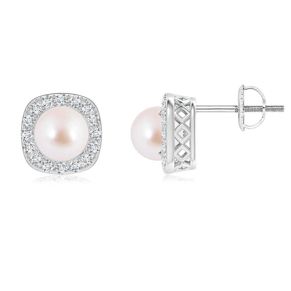 6mm AAA Classic Japanese Akoya Pearl Studs with Diamond Halo in White Gold