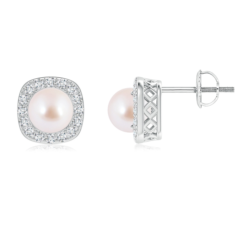 6mm AAA Classic Japanese Akoya Pearl Studs with Diamond Halo in White Gold 