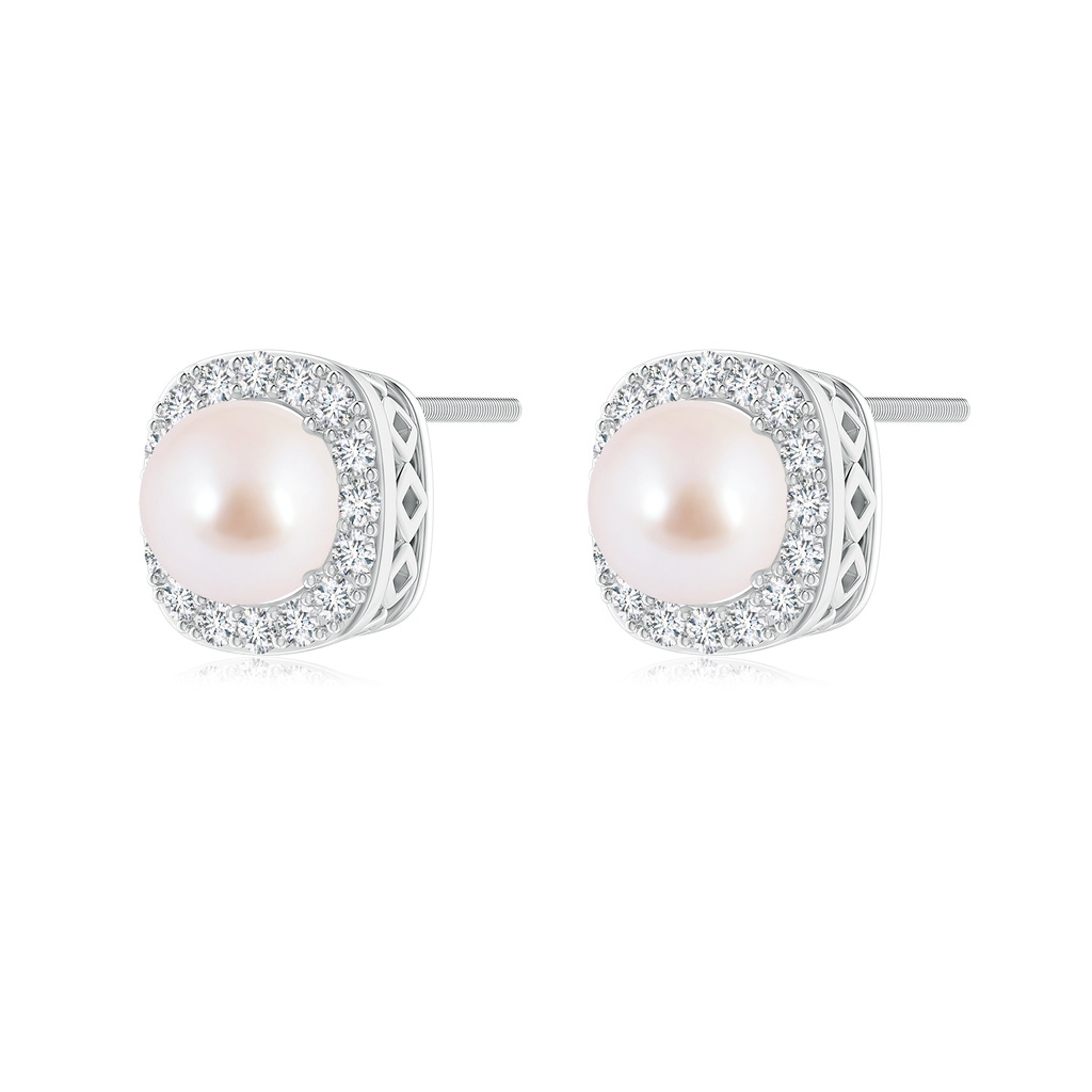 6mm AAA Classic Japanese Akoya Pearl Studs with Diamond Halo in White Gold Side-1