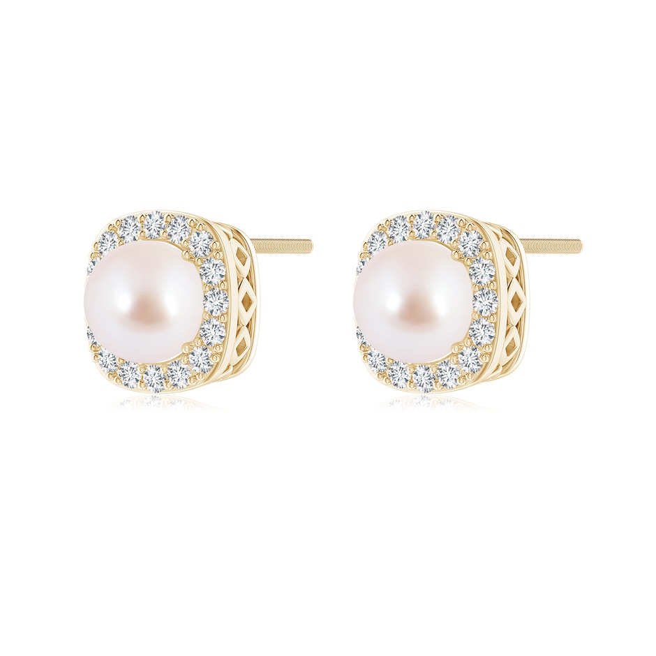 6mm AAA Classic Japanese Akoya Pearl Studs with Diamond Halo in Yellow Gold side-1