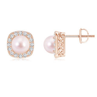 6mm AAAA Classic Japanese Akoya Pearl Studs with Diamond Halo in Rose Gold