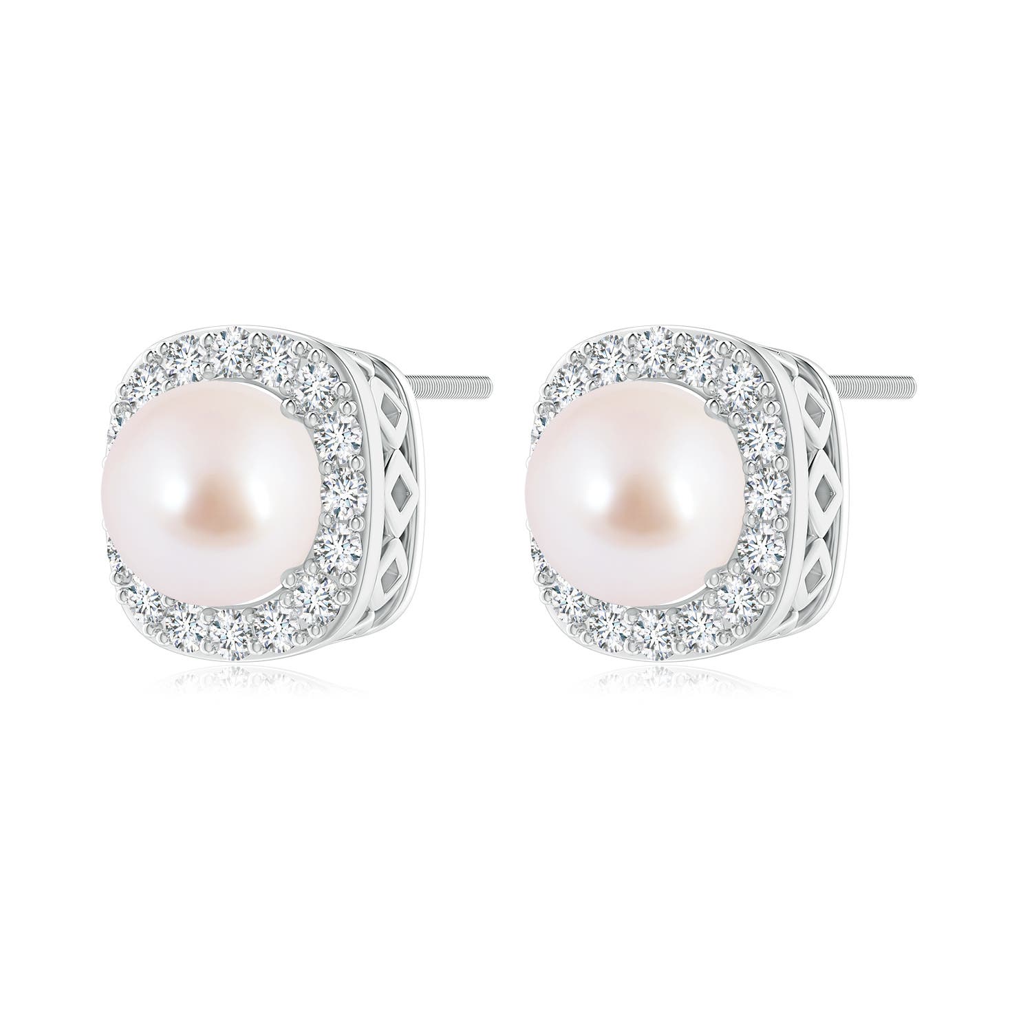 7mm AAA Classic Japanese Akoya Pearl Studs with Diamond Halo in White Gold