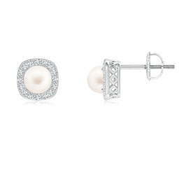 Halo White Gold Freshwater Pearl Earrings