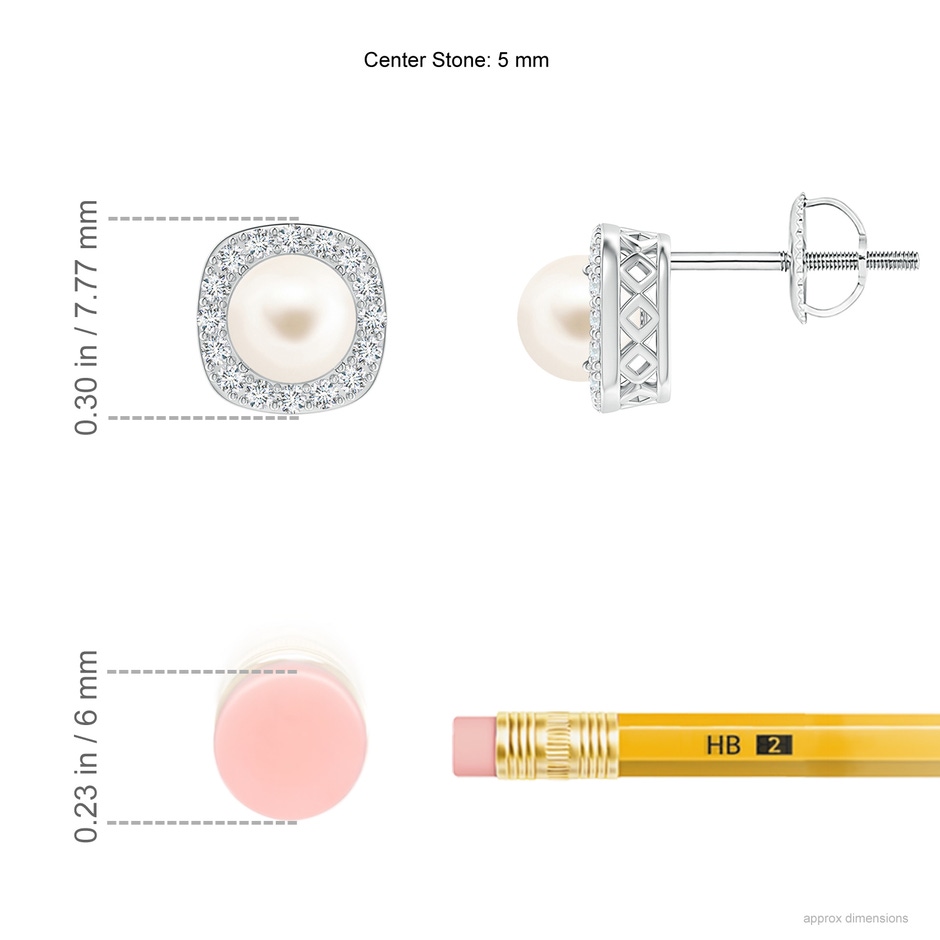 5mm AAA Classic Freshwater Pearl Studs with Diamond Halo in 18K White Gold ruler