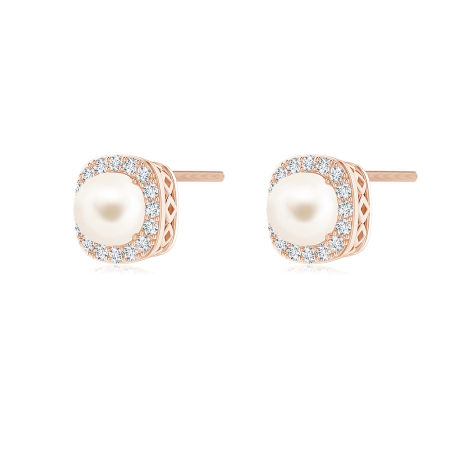 5mm AAA Classic Freshwater Pearl Studs with Diamond Halo in Rose Gold side-1