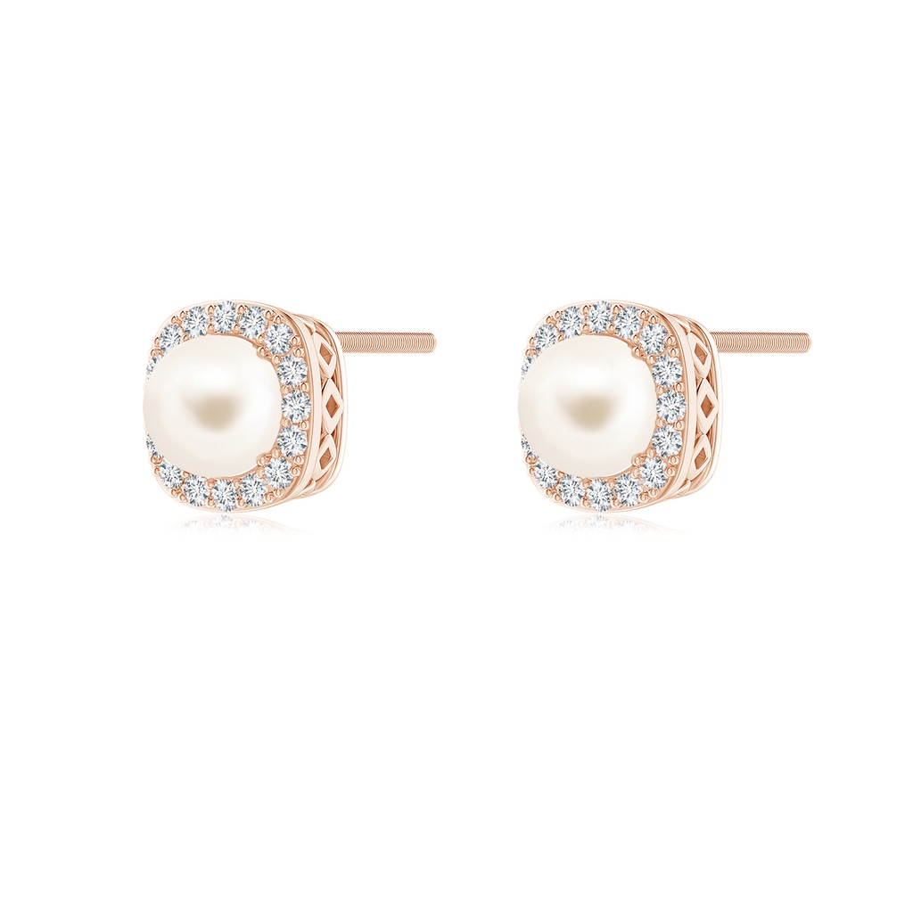 5mm AAA Classic Freshwater Pearl Studs with Diamond Halo in Rose Gold - side 199