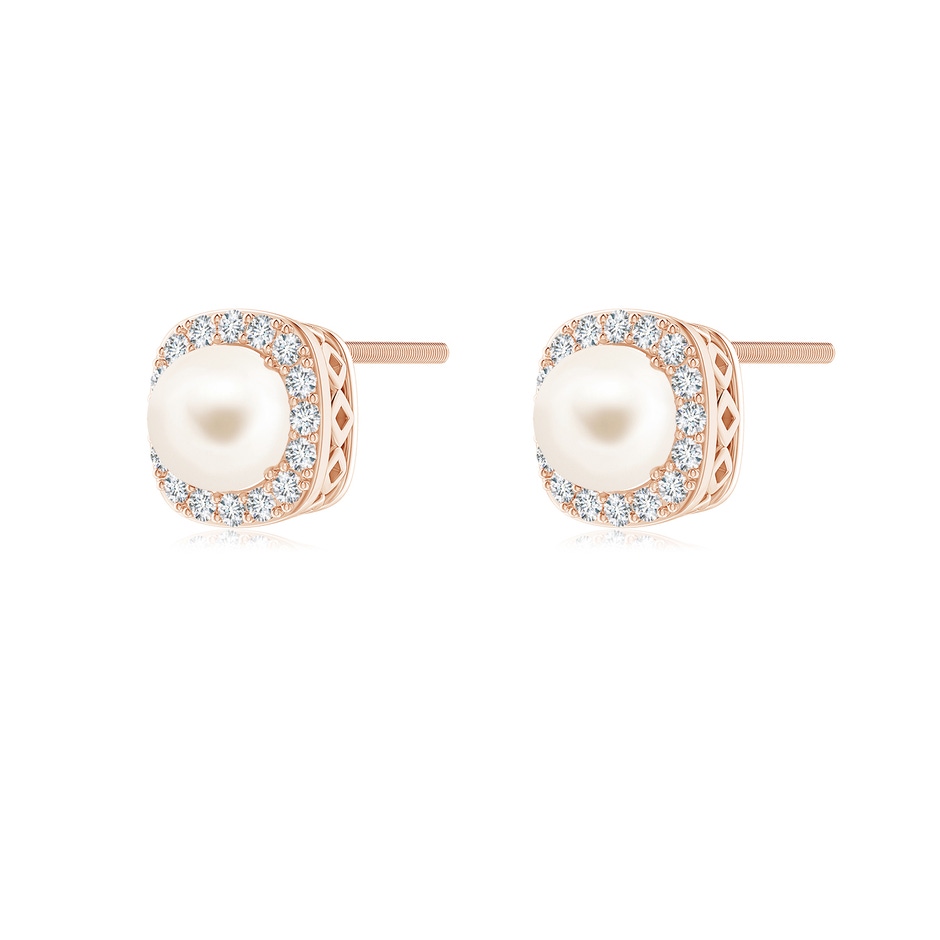 5mm AAA Classic Freshwater Pearl Studs with Diamond Halo in Rose Gold side 199