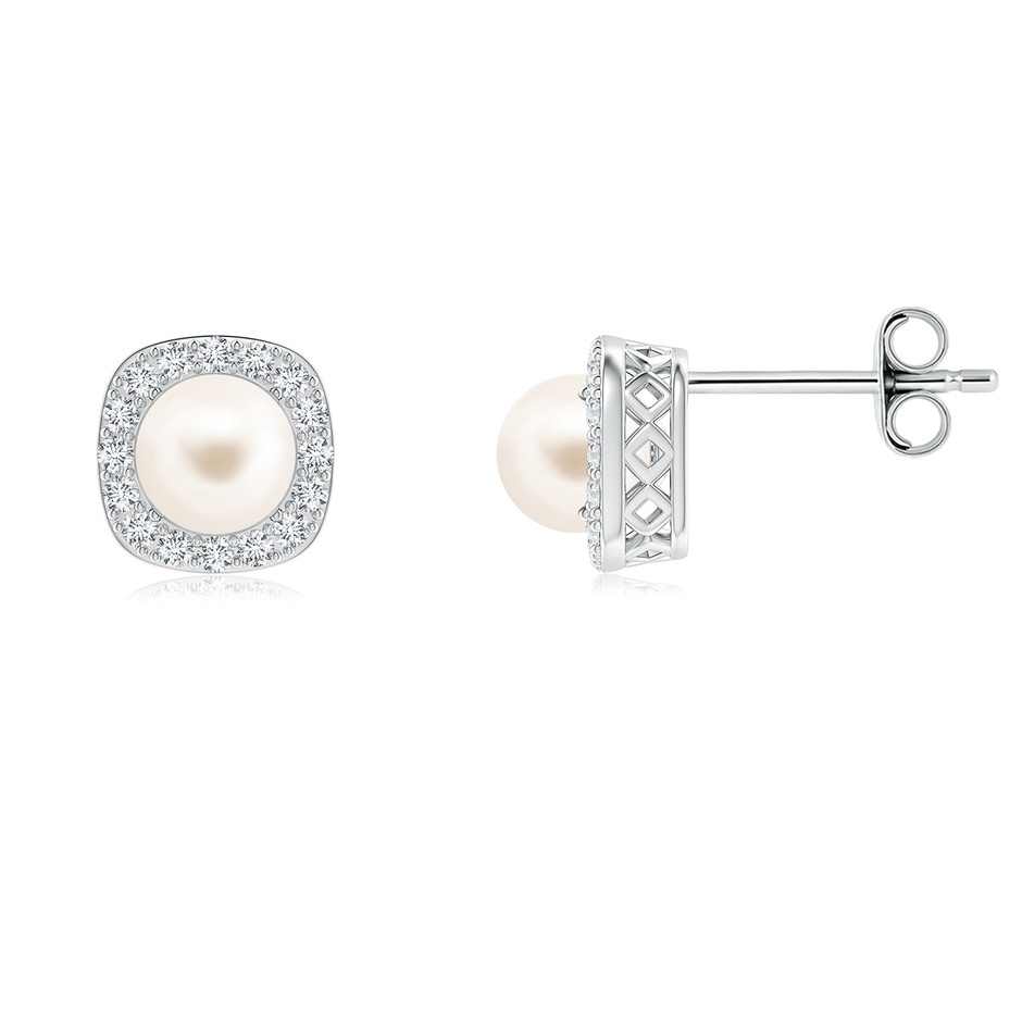 5mm AAA Classic Freshwater Pearl Studs with Diamond Halo in S999 Silver 