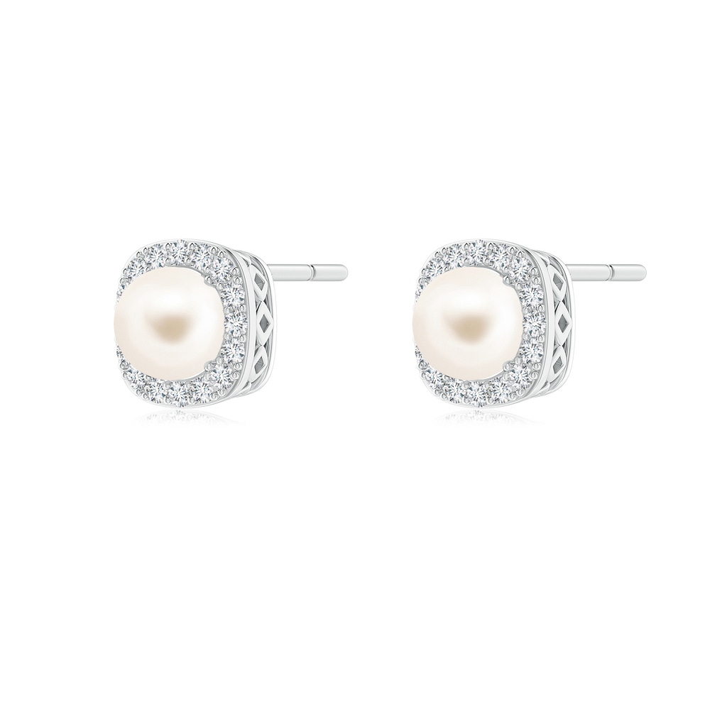 5mm AAA Classic Freshwater Pearl Studs with Diamond Halo in S999 Silver Side-1