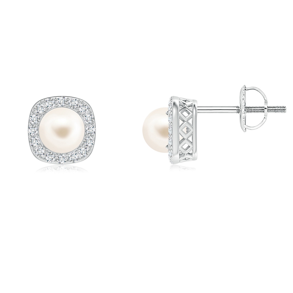 5mm AAA Classic Freshwater Pearl Studs with Diamond Halo in White Gold