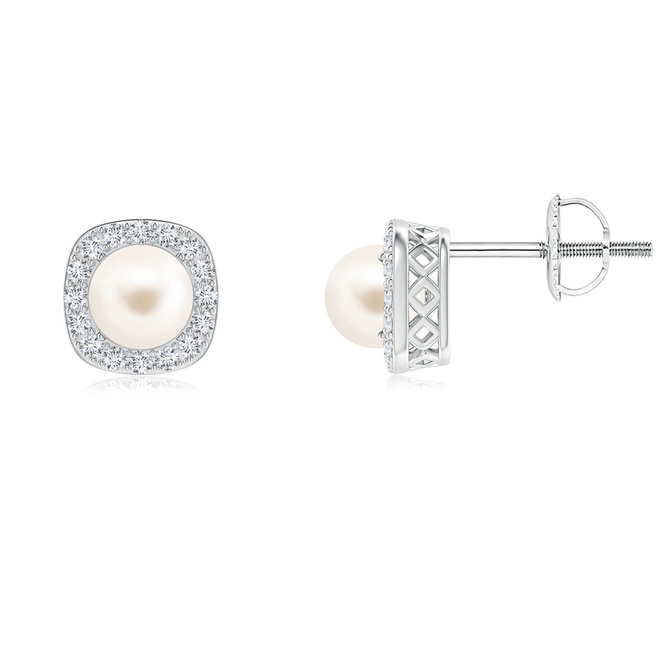 5mm AAA Classic Freshwater Pearl Studs with Diamond Halo in White Gold 