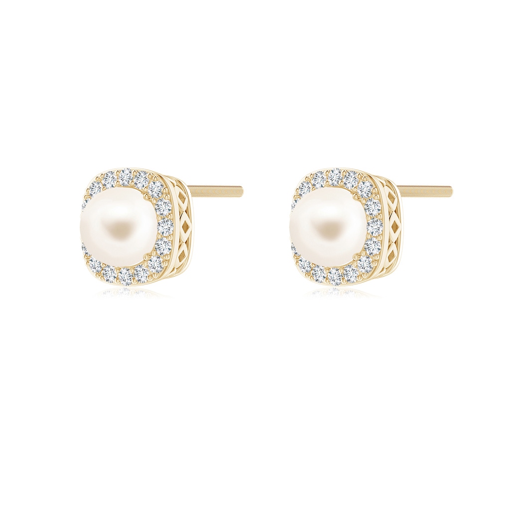 5mm AAA Classic Freshwater Pearl Studs with Diamond Halo in Yellow Gold - side 199