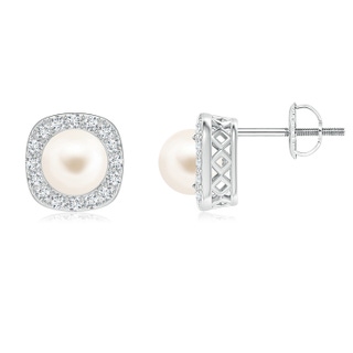 6mm AAA Classic Freshwater Pearl Studs with Diamond Halo in White Gold