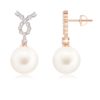 10mm AA Freshwater Pearl Earrings with Diamond Ribbon in Rose Gold