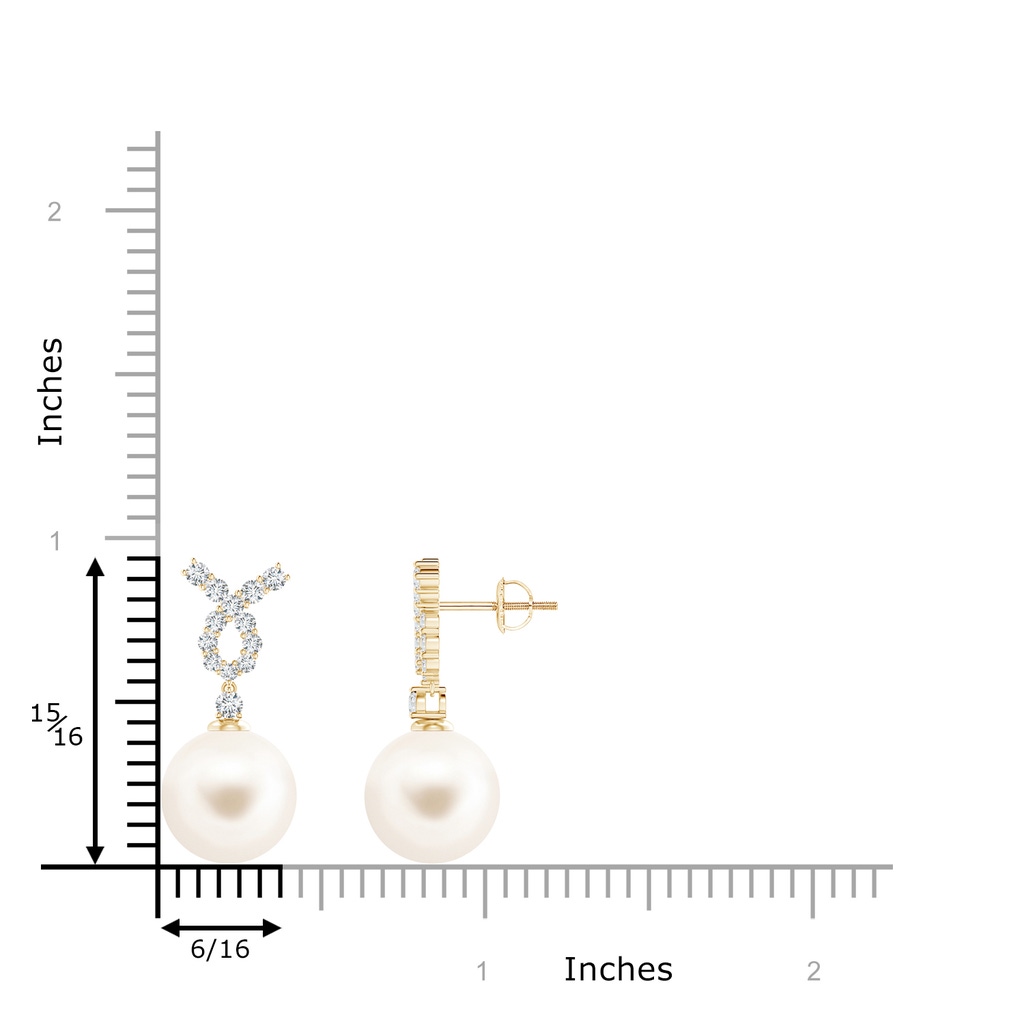 10mm AAA Freshwater Pearl Earrings with Diamond Ribbon in Yellow Gold Product Image