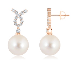 10mm AAAA Freshwater Pearl Earrings with Diamond Ribbon in Rose Gold