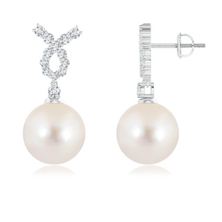 10mm AAAA Freshwater Pearl Earrings with Diamond Ribbon in White Gold