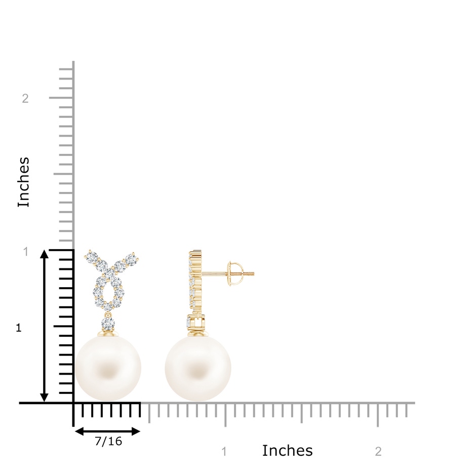 11mm AA Freshwater Pearl Earrings with Diamond Ribbon in Yellow Gold product image