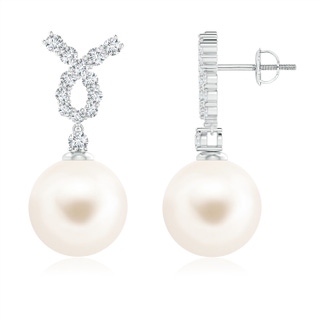 11mm AAA Freshwater Pearl Earrings with Diamond Ribbon in White Gold